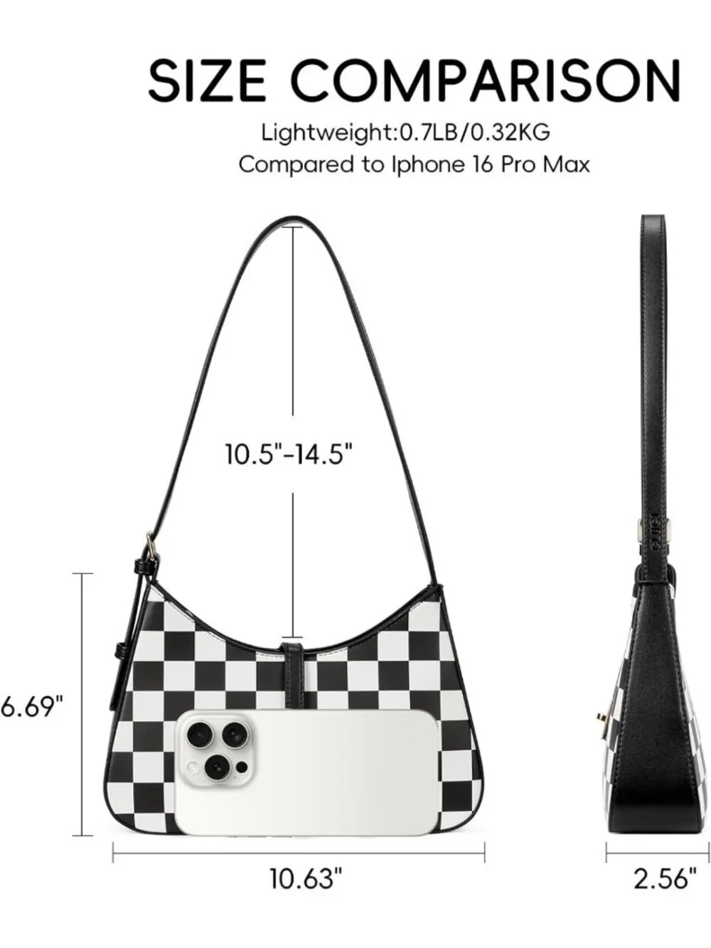 Chic Checkered Vegan Leather Shoulder Bag, Hobo Crossbody Purse with Adjustable